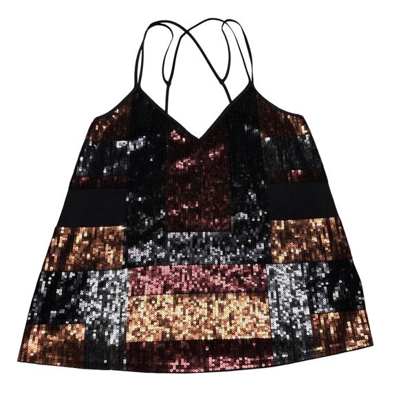Express Y2K sequins tank top cami going out top black bronze gold strappy Medium - Picture 1 of 8
